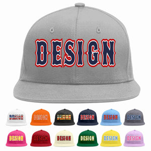 Custom Gray Navy-White Flat Eaves Sport Baseball Cap Design for Men/Women/Youth