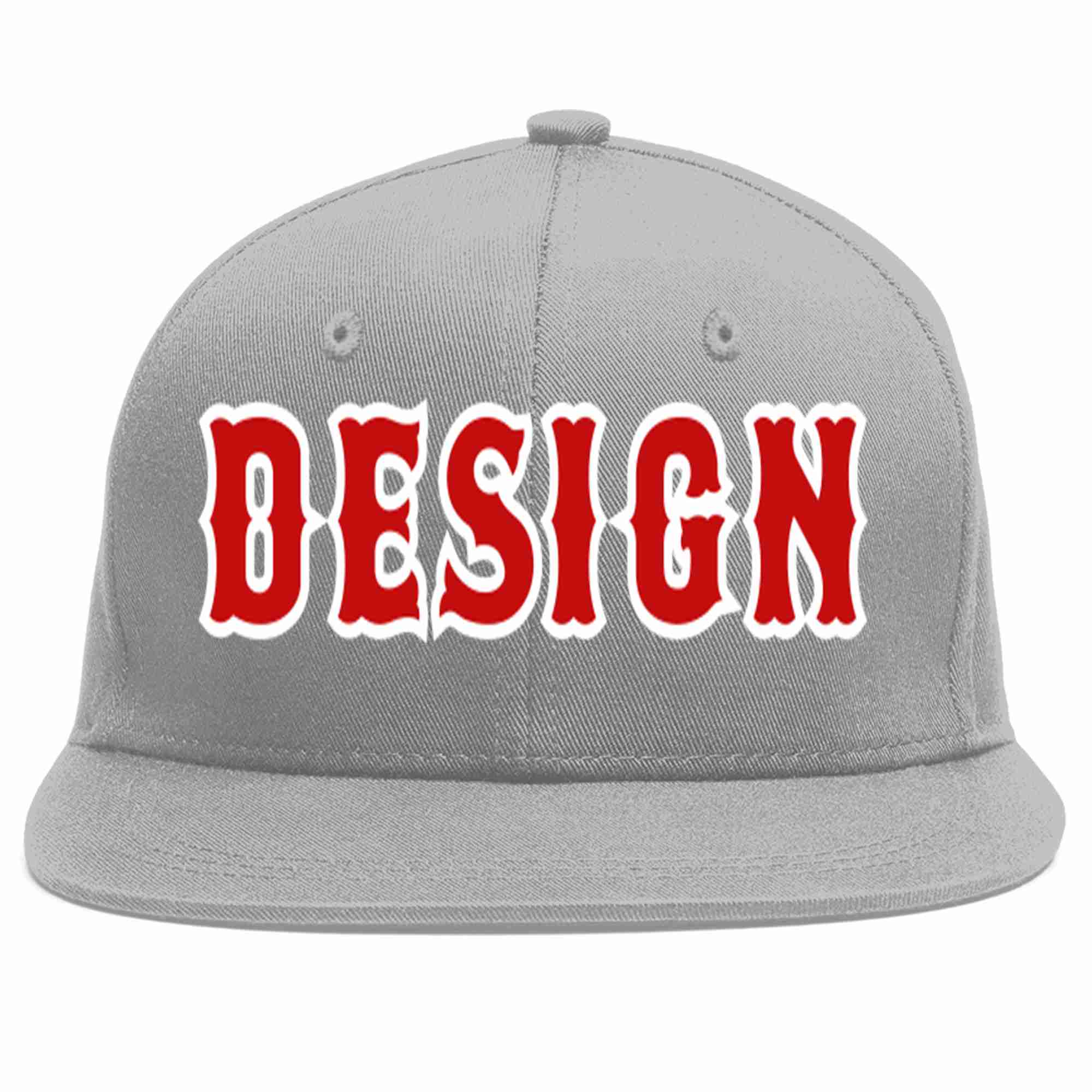 Custom Gray Red-White Flat Eaves Sport Baseball Cap Design for Men/Women/Youth