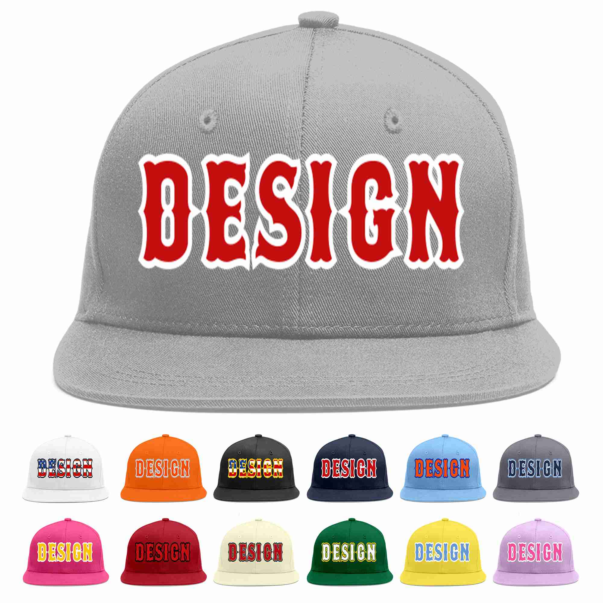 Custom Gray Red-White Flat Eaves Sport Baseball Cap Design for Men/Women/Youth