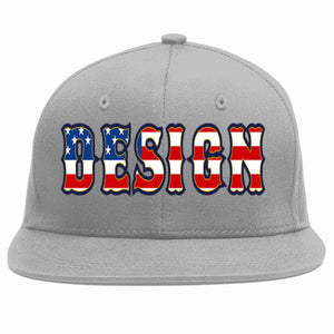 Custom Gray Vintage USA Flag-Gold Flat Eaves Sport Baseball Cap Design for Men/Women/Youth