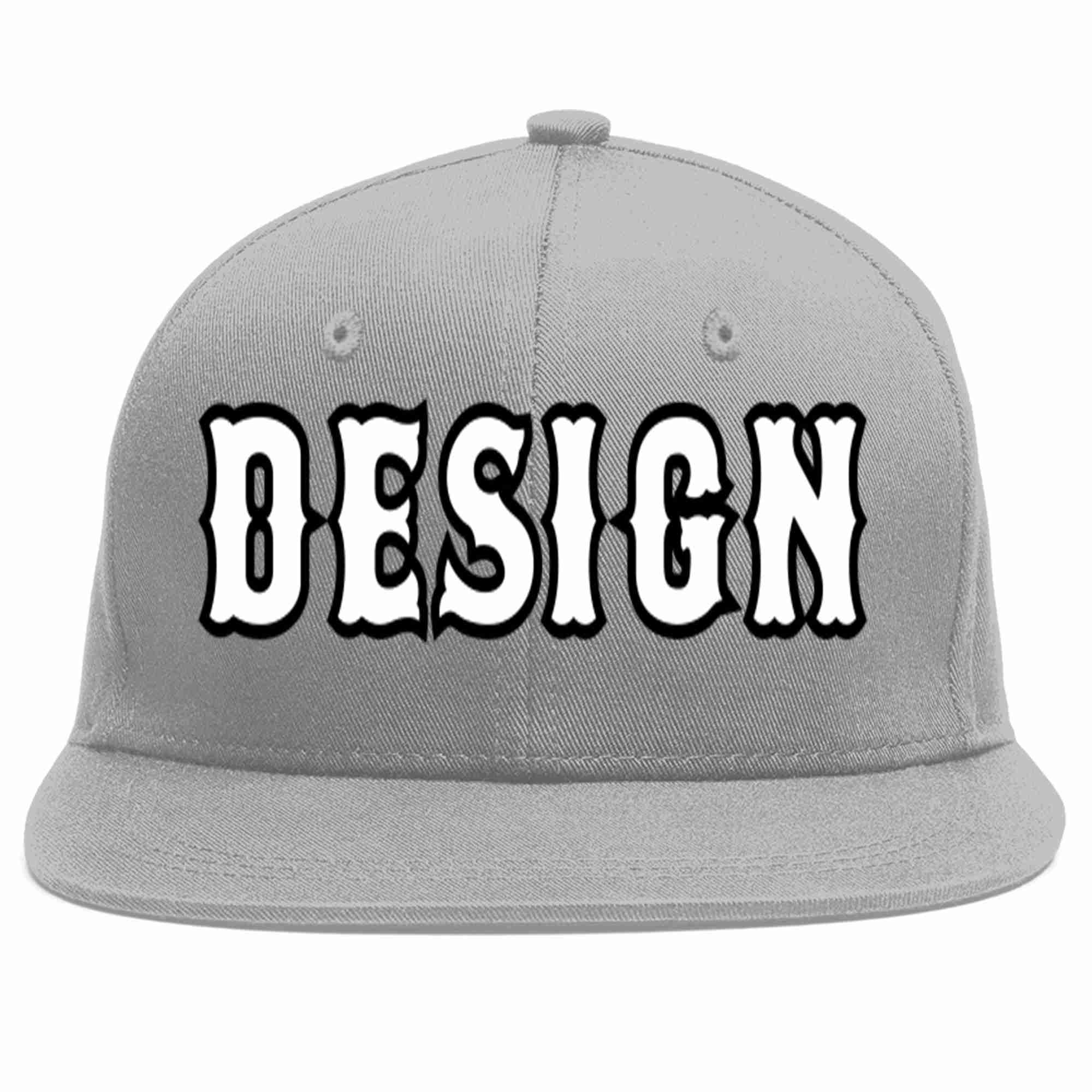 Conception personnalisée de casquette de baseball de sport à avant-toit plat gris blanc-noir pour hommes/femmes/jeunes