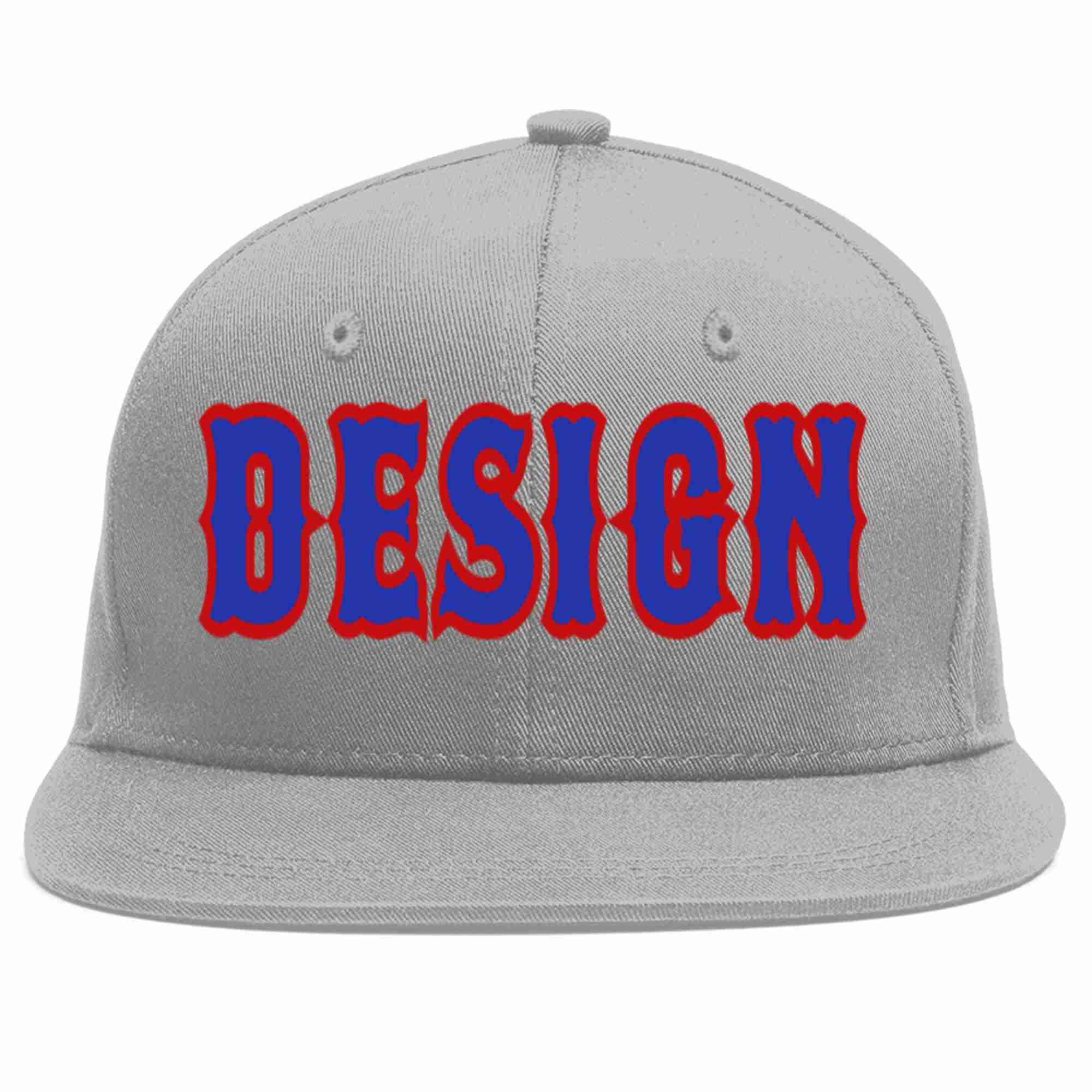 Custom Gray Royal-Red Flat Eaves Sport Baseball Cap Design for Men/Women/Youth