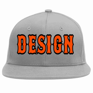 Custom Gray Orange-Black Flat Eaves Sport Baseball Cap Design for Men/Women/Youth