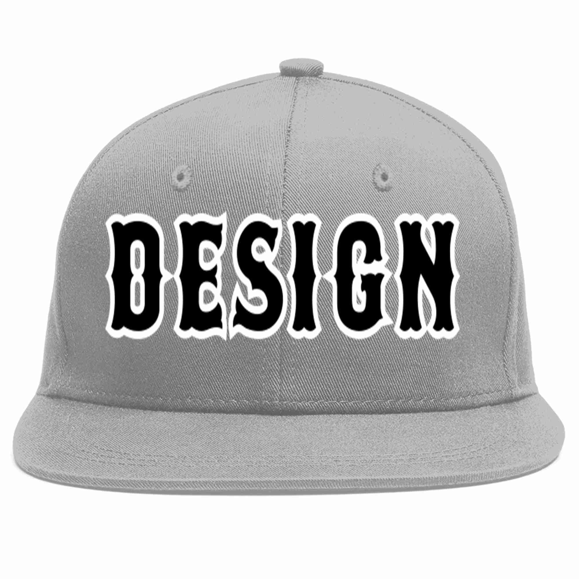 Conception personnalisée de casquette de baseball de sport à avant-toit plat gris noir-blanc pour hommes/femmes/jeunes