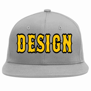 Custom Gray Gold-Black Flat Eaves Sport Baseball Cap Design for Men/Women/Youth