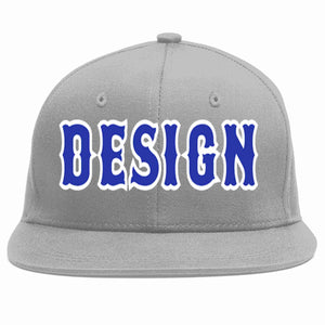 Conception personnalisée de casquette de baseball de sport à avant-toit plat gris royal-blanc pour hommes/femmes/jeunes