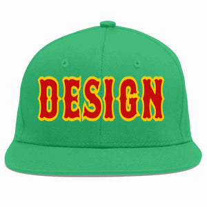 Custom Teal Red-Yellow Flat Eaves Sport Baseball Cap