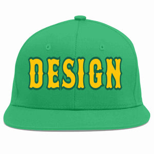 Casquette de baseball sport personnalisée sarcelle dorée-Kelly Green Flat Eaves