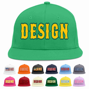 Casquette de baseball sport personnalisée sarcelle dorée-Kelly Green Flat Eaves