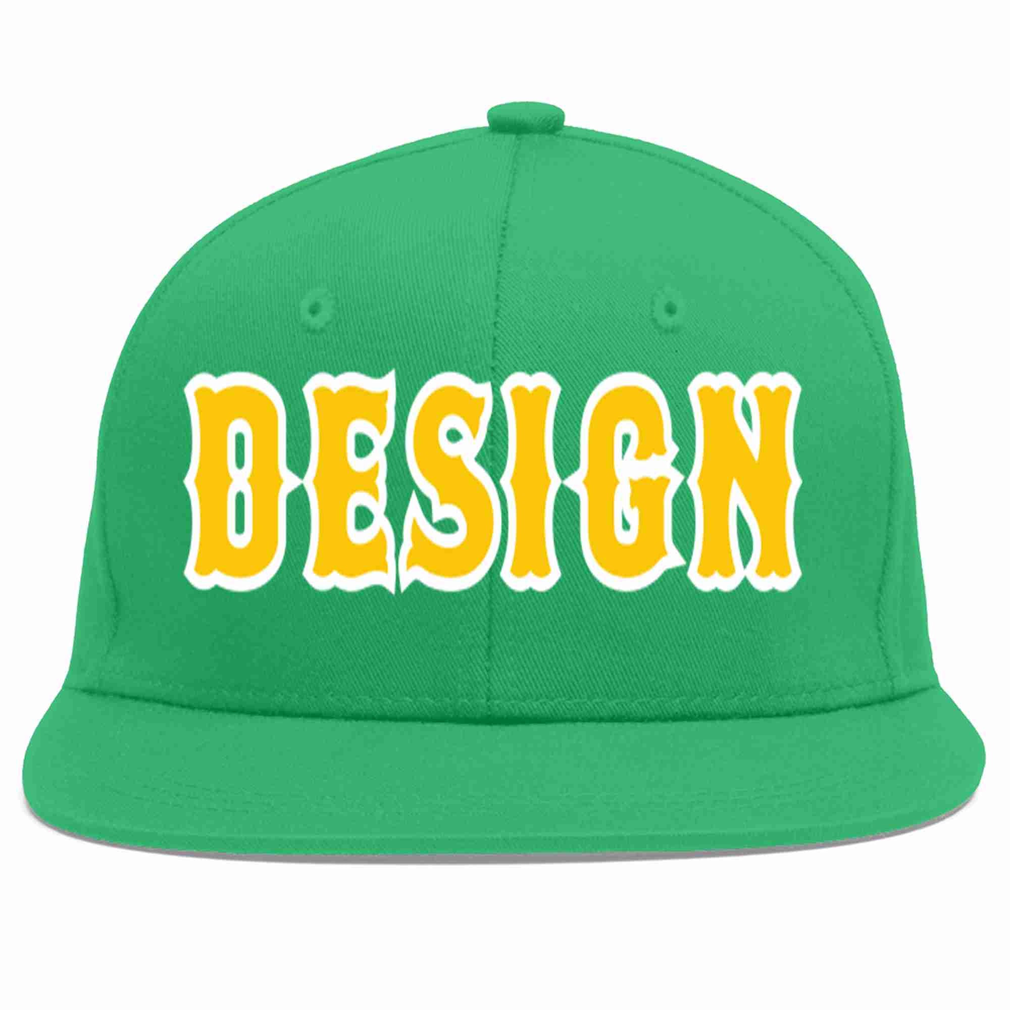 Custom Teal Gold-White Flat Eaves Sport Baseball Cap