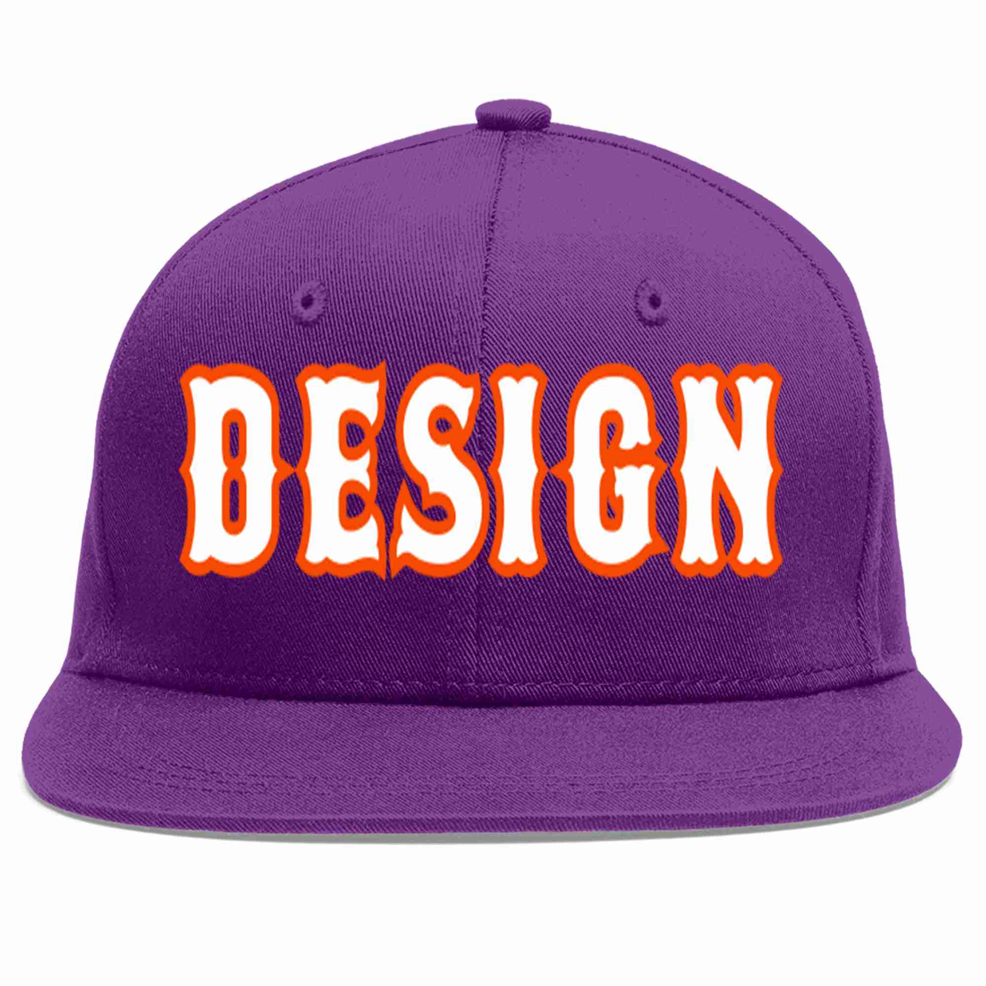 Conception personnalisée de casquette de baseball de sport à avant-toit plat violet blanc-orange pour hommes/femmes/jeunes