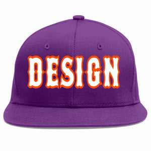 Custom Purple White-Orange Flat Eaves Sport Baseball Cap Design for Men/Women/Youth