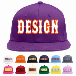 Custom Purple White-Orange Flat Eaves Sport Baseball Cap Design for Men/Women/Youth