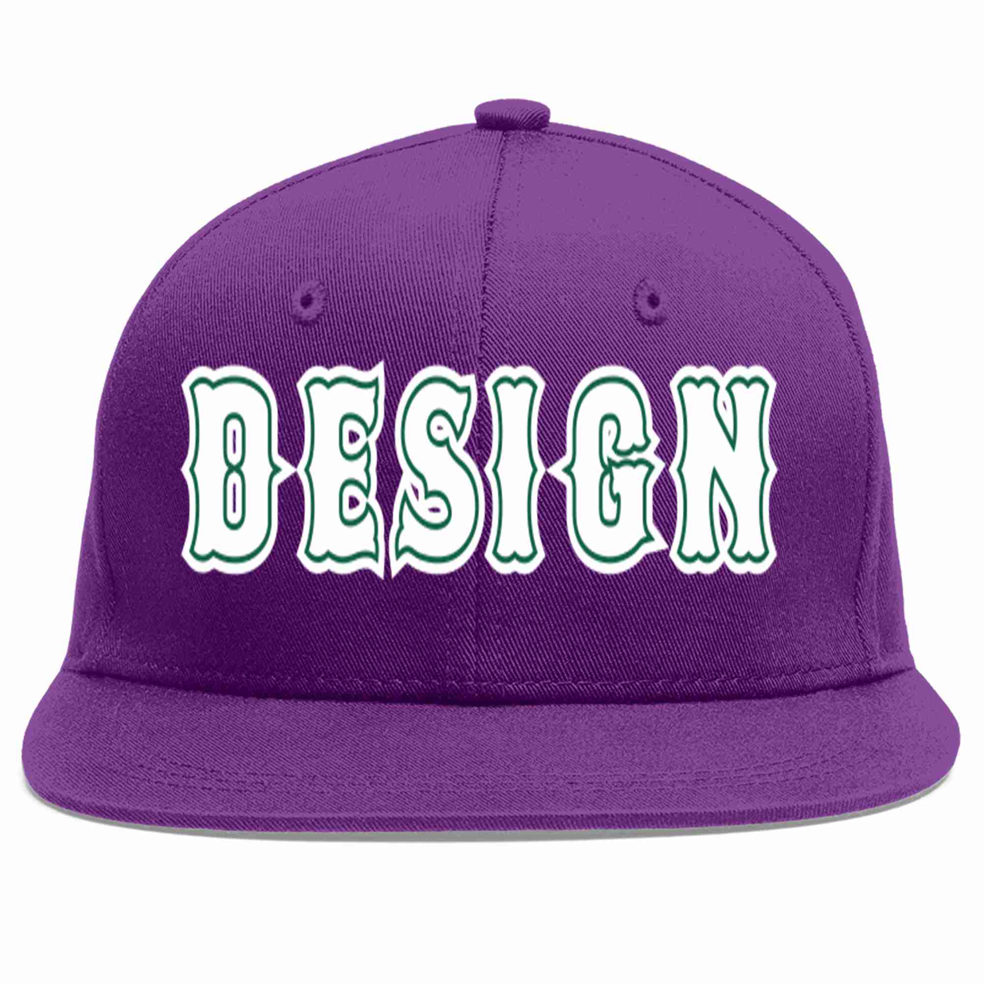 Conception personnalisée de casquette de baseball de sport à avant-toit plat violet blanc-vert Kelly pour hommes/femmes/jeunes