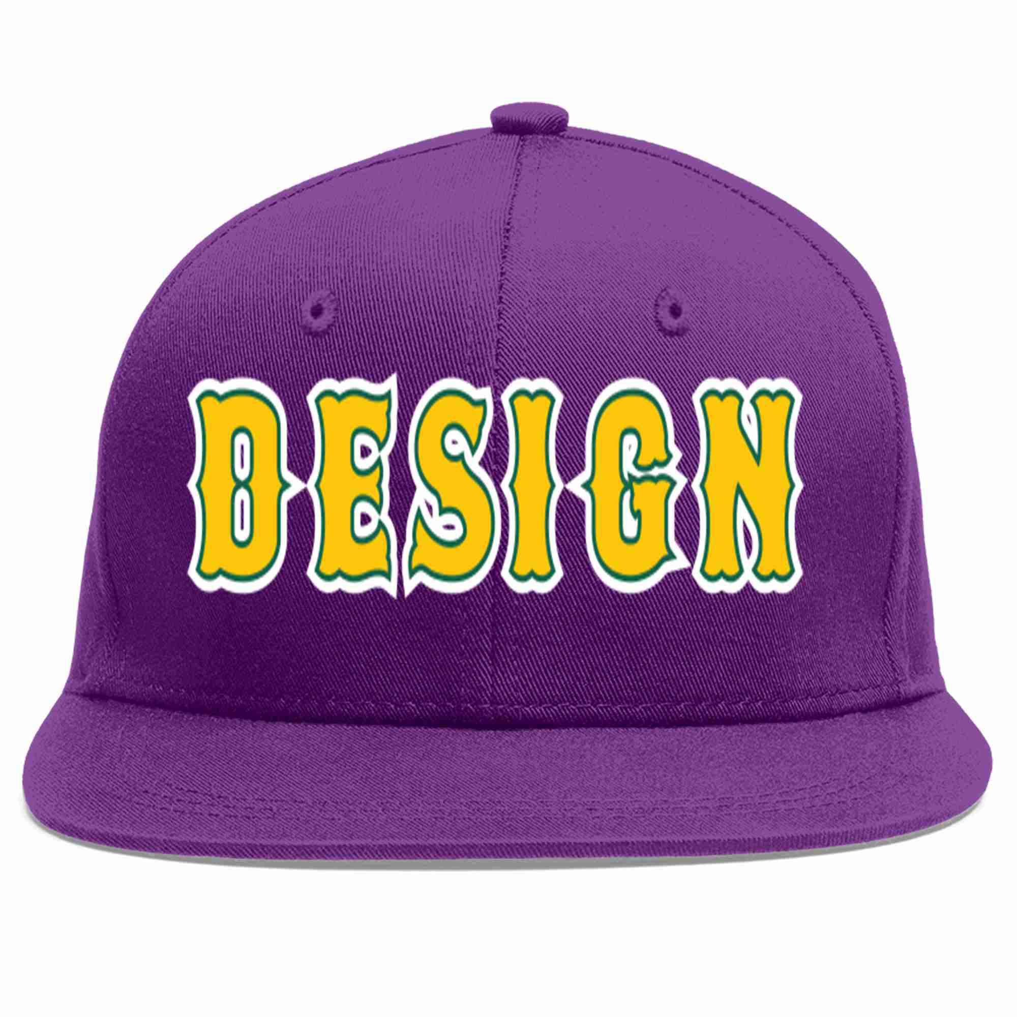 Conception personnalisée de casquette de baseball de sport à avant-toit plat violet or-kelly vert pour hommes/femmes/jeunes