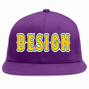 Custom Purple Gold-Kelly Green Flat Eaves Sport Baseball Cap Design for Men/Women/Youth