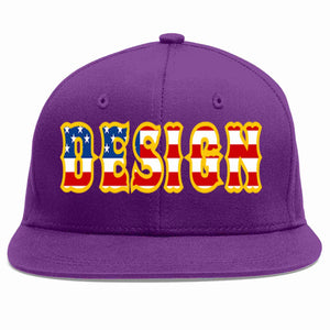 Custom Purple Vintage USA Flag-Gold Flat Eaves Sport Baseball Cap Design for Men/Women/Youth