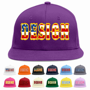 Custom Purple Vintage USA Flag-Gold Flat Eaves Sport Baseball Cap Design for Men/Women/Youth