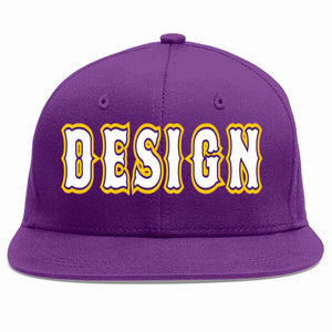 Conception personnalisée de casquette de baseball de sport à avant-toit plat violet blanc-violet pour hommes/femmes/jeunes