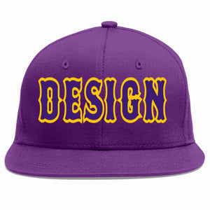 Custom Purple purple-Gold Flat Eaves Sport Baseball Cap Design for Men/Women/Youth