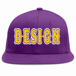 Custom Purple Gold-purple Flat Eaves Sport Baseball Cap Design for Men/Women/Youth