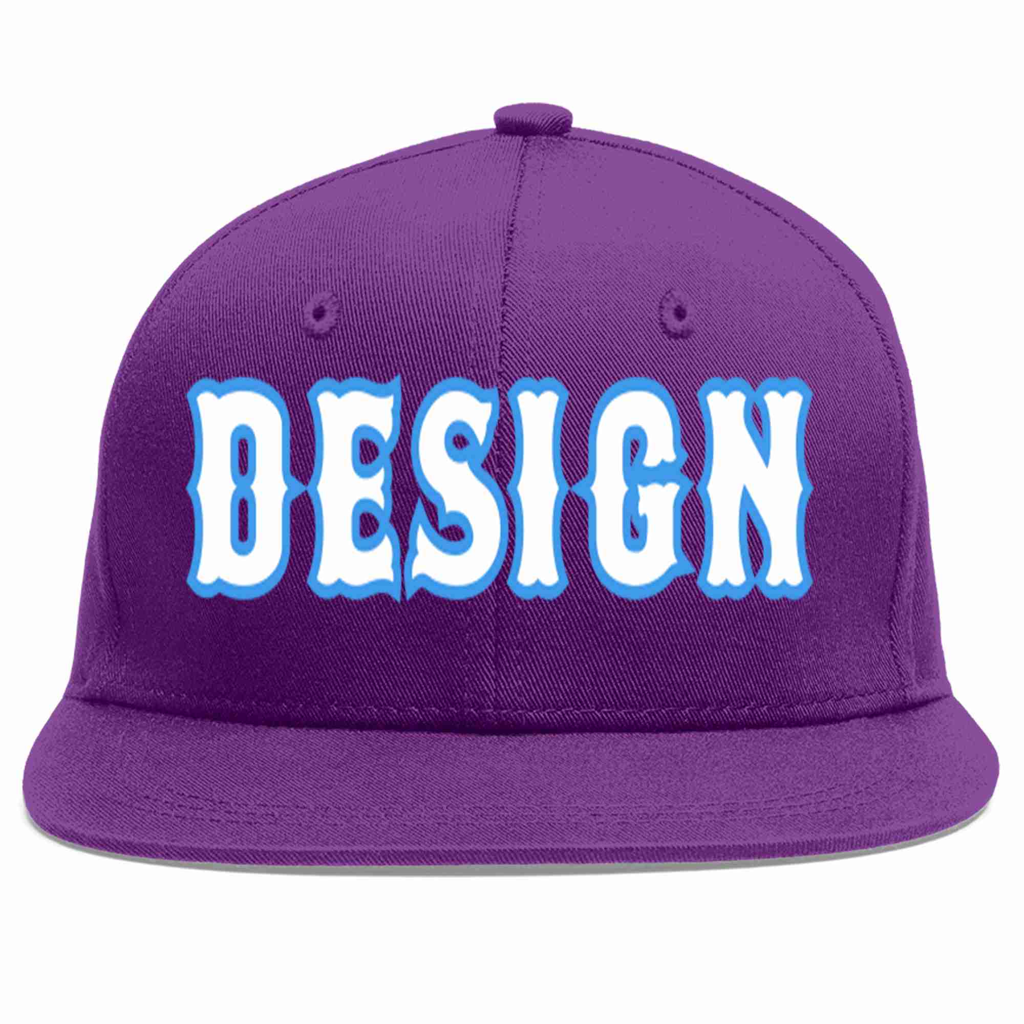 Custom Purple White-Powder Blue Flat Eaves Sport Baseball Cap Design for Men/Women/Youth