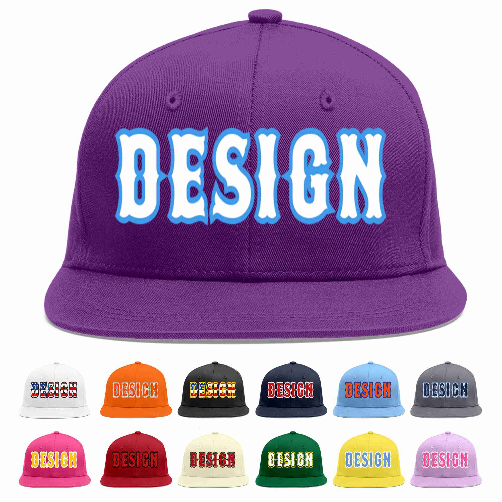 Conception personnalisée de casquette de baseball de sport à avant-toit plat violet blanc-bleu poudré pour hommes/femmes/jeunes