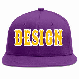 Conception personnalisée de casquette de baseball de sport à avant-toit plat violet or-blanc pour hommes/femmes/jeunes