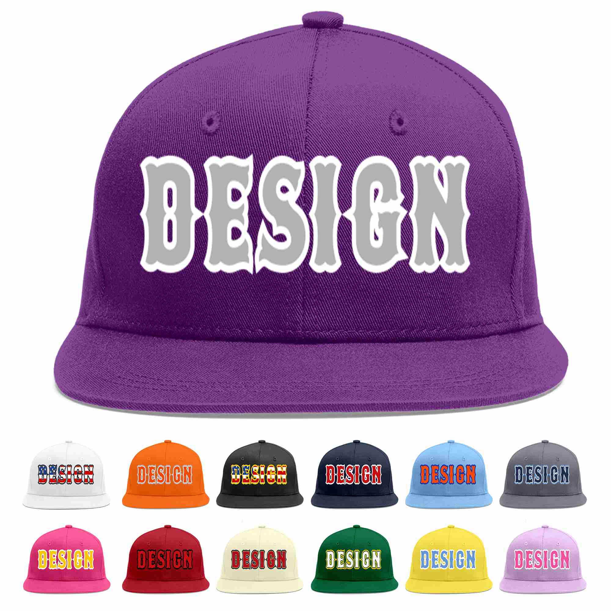 Custom Purple Gray-White Flat Eaves Sport Baseball Cap Design for Men/Women/Youth