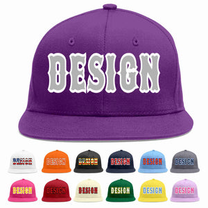 Conception personnalisée de casquette de baseball de sport à avant-toit plat violet gris-blanc pour hommes/femmes/jeunes