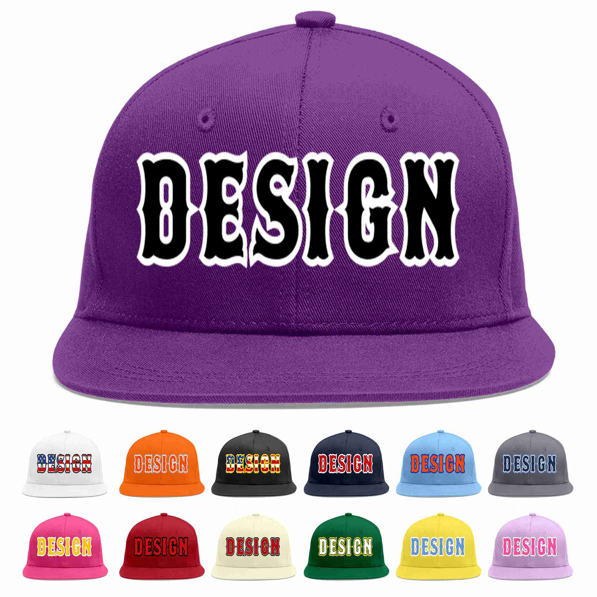 Conception personnalisée de casquette de baseball de sport à avant-toit plat violet noir-blanc pour hommes/femmes/jeunes