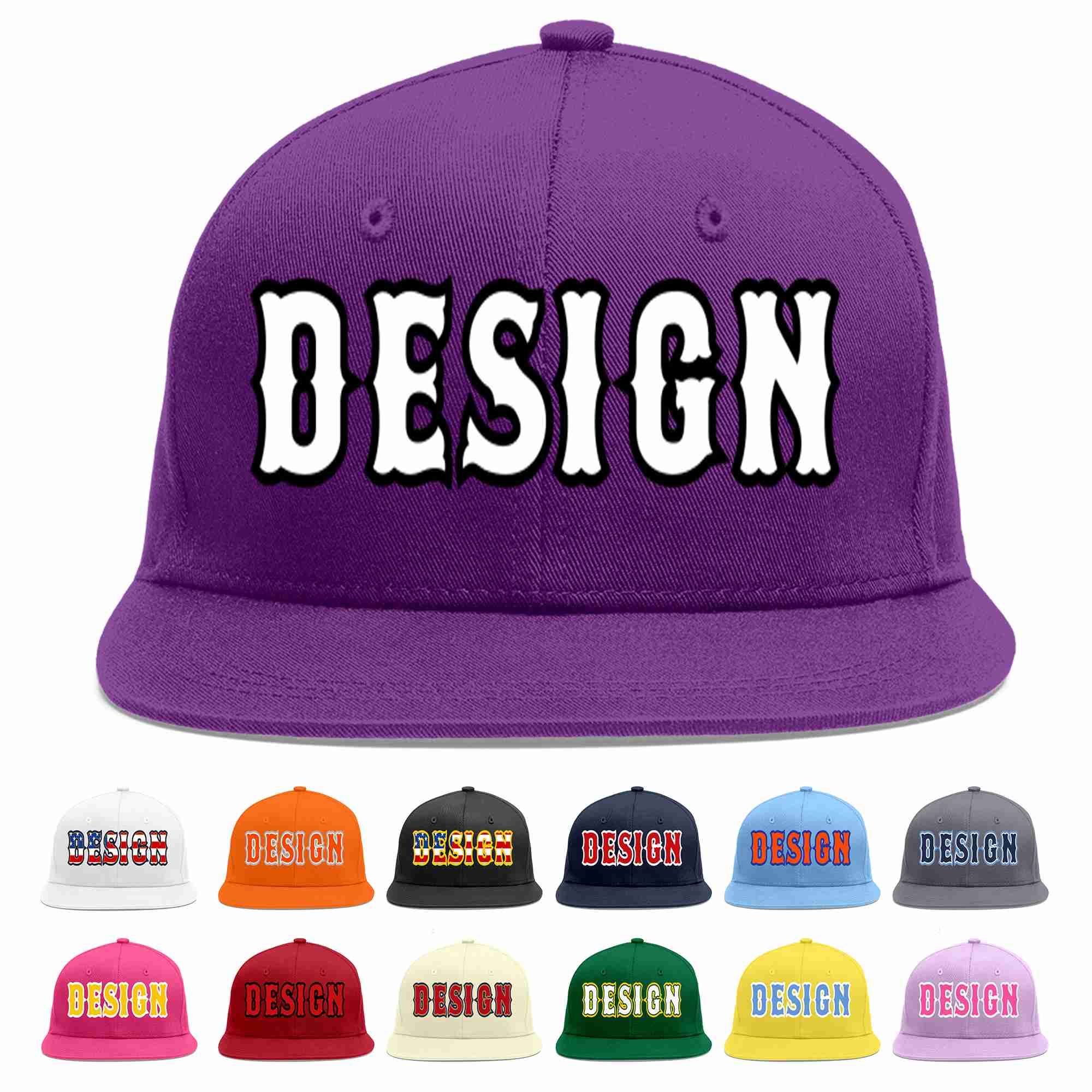 Custom Purple White-Black Flat Eaves Sport Baseball Cap Design for Men/Women/Youth