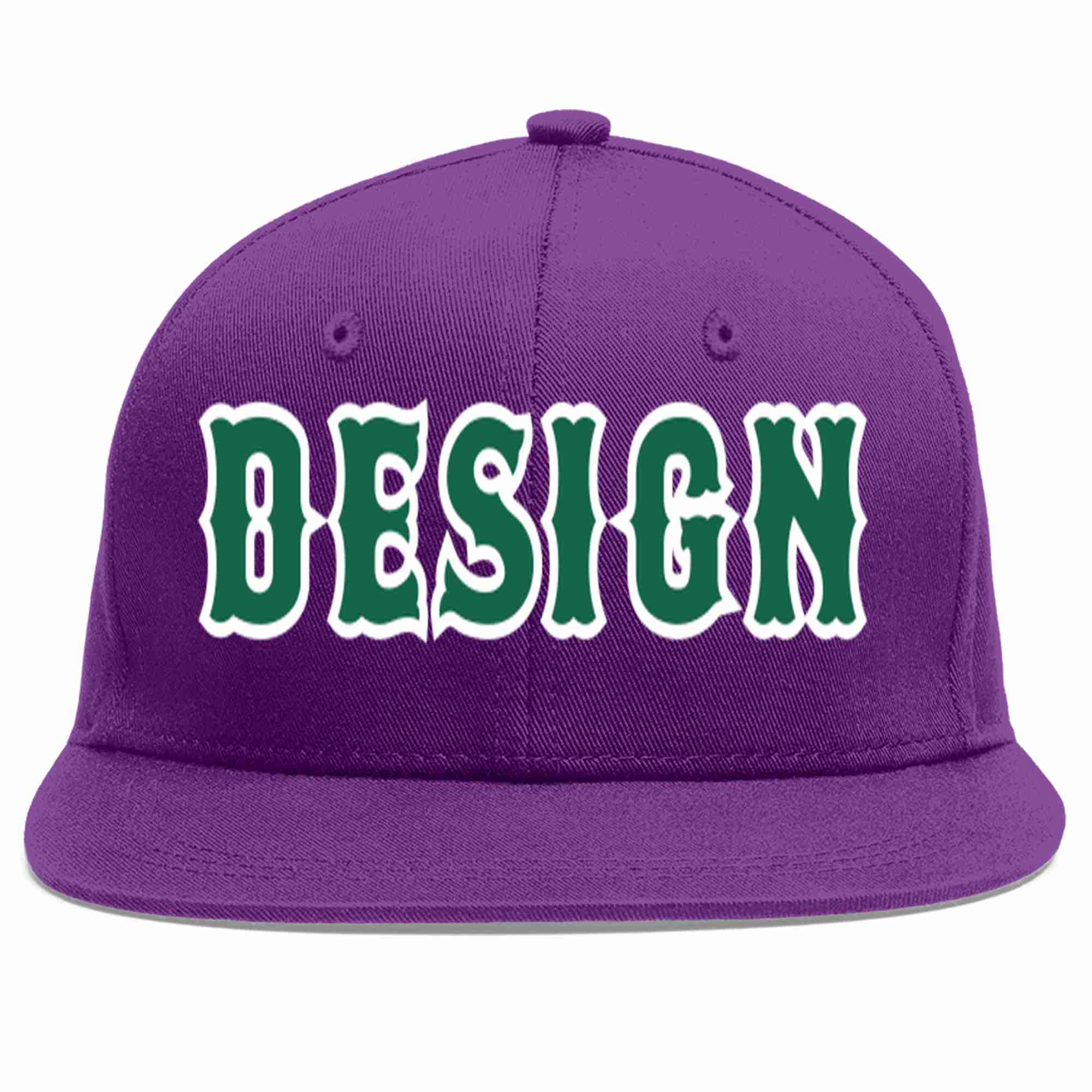 Custom Purple Kelly Green-White Flat Eaves Sport Baseball Cap Design for Men/Women/Youth