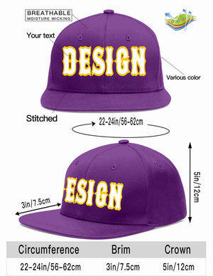 Custom Purple White-Gold Flat Eaves Sport Baseball Cap Design for Men/Women/Youth