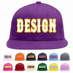 Custom Purple White-Gold Flat Eaves Sport Baseball Cap Design for Men/Women/Youth