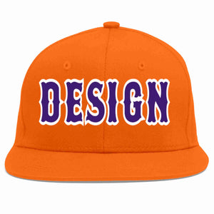 Conception personnalisée de casquette de baseball de sport à avant-toit plat orange violet-blanc pour hommes/femmes/jeunes