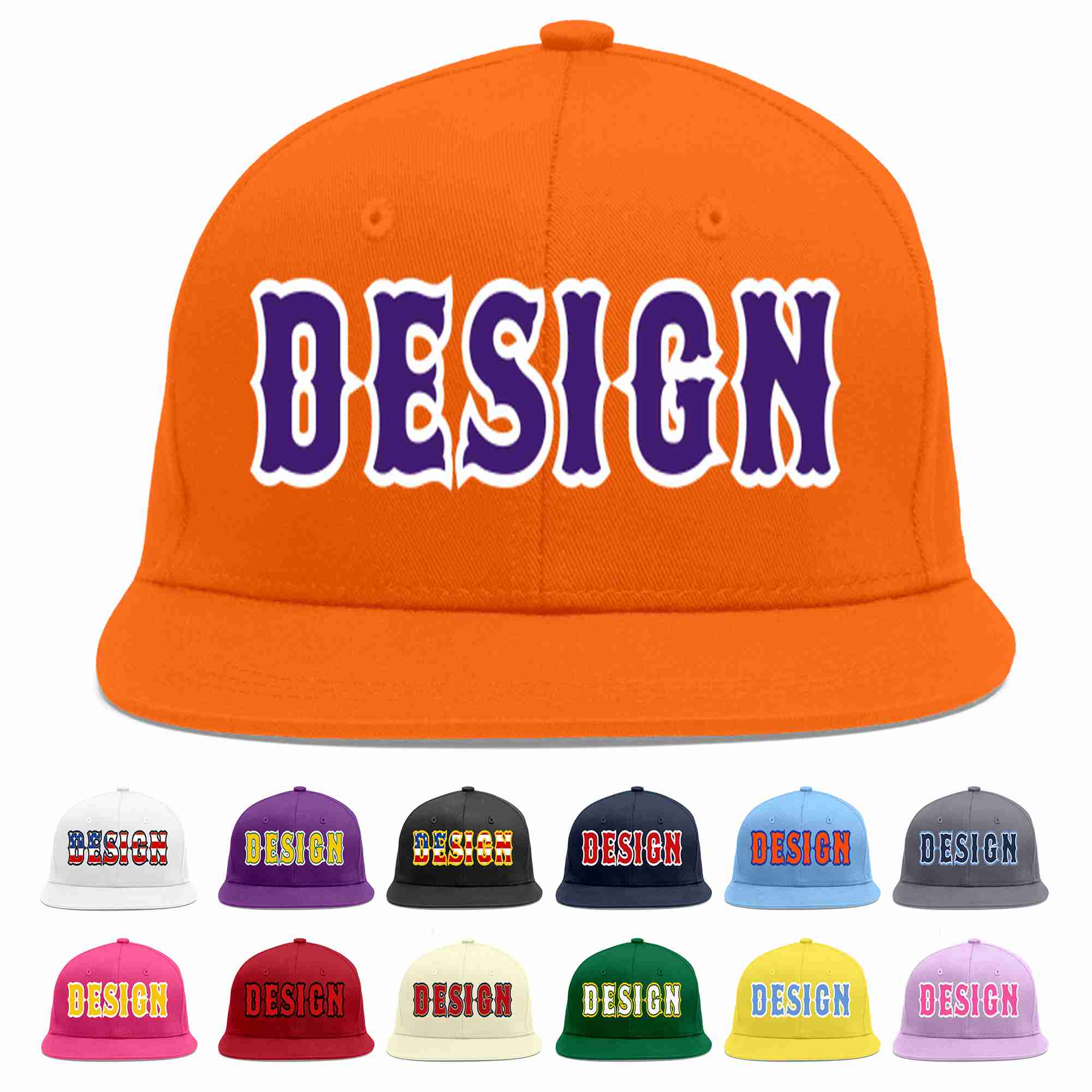 Custom Orange purple-White Flat Eaves Sport Baseball Cap Design for Men/Women/Youth