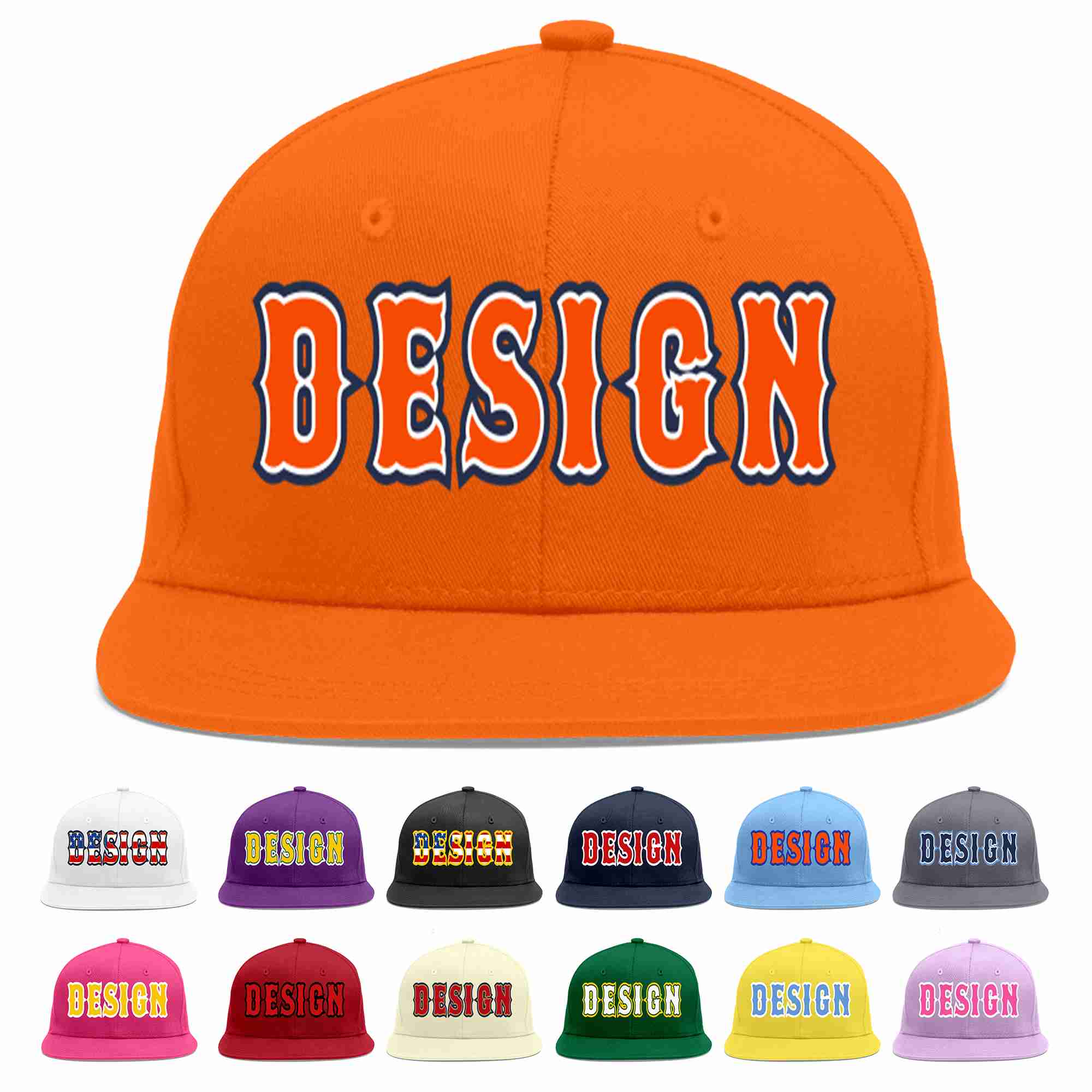 Conception personnalisée de casquette de baseball de sport à avant-toit plat orange orange-blanc pour hommes/femmes/jeunes