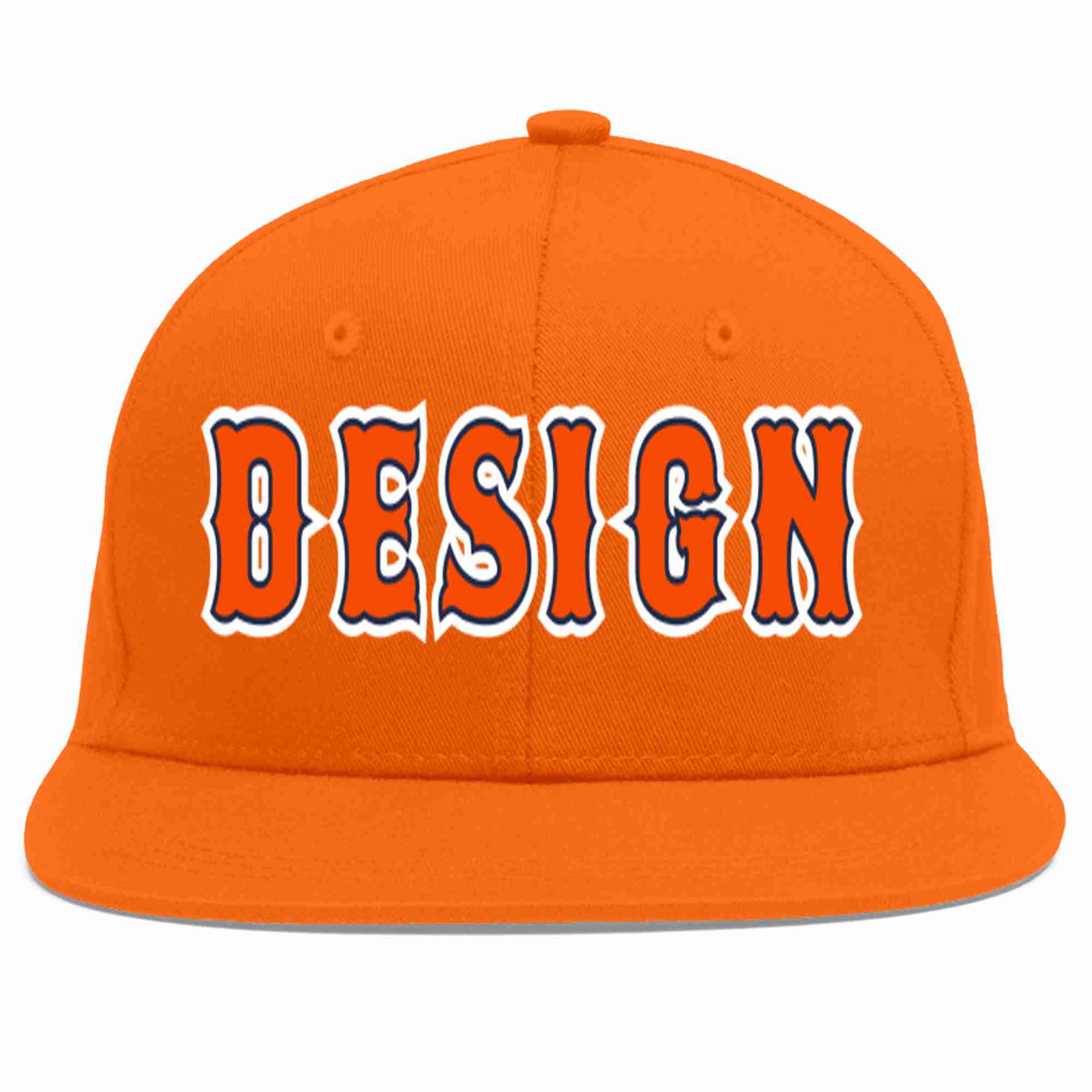 Custom Orange Orange-Navy Flat Eaves Sport Baseball Cap Design for Men/Women/Youth