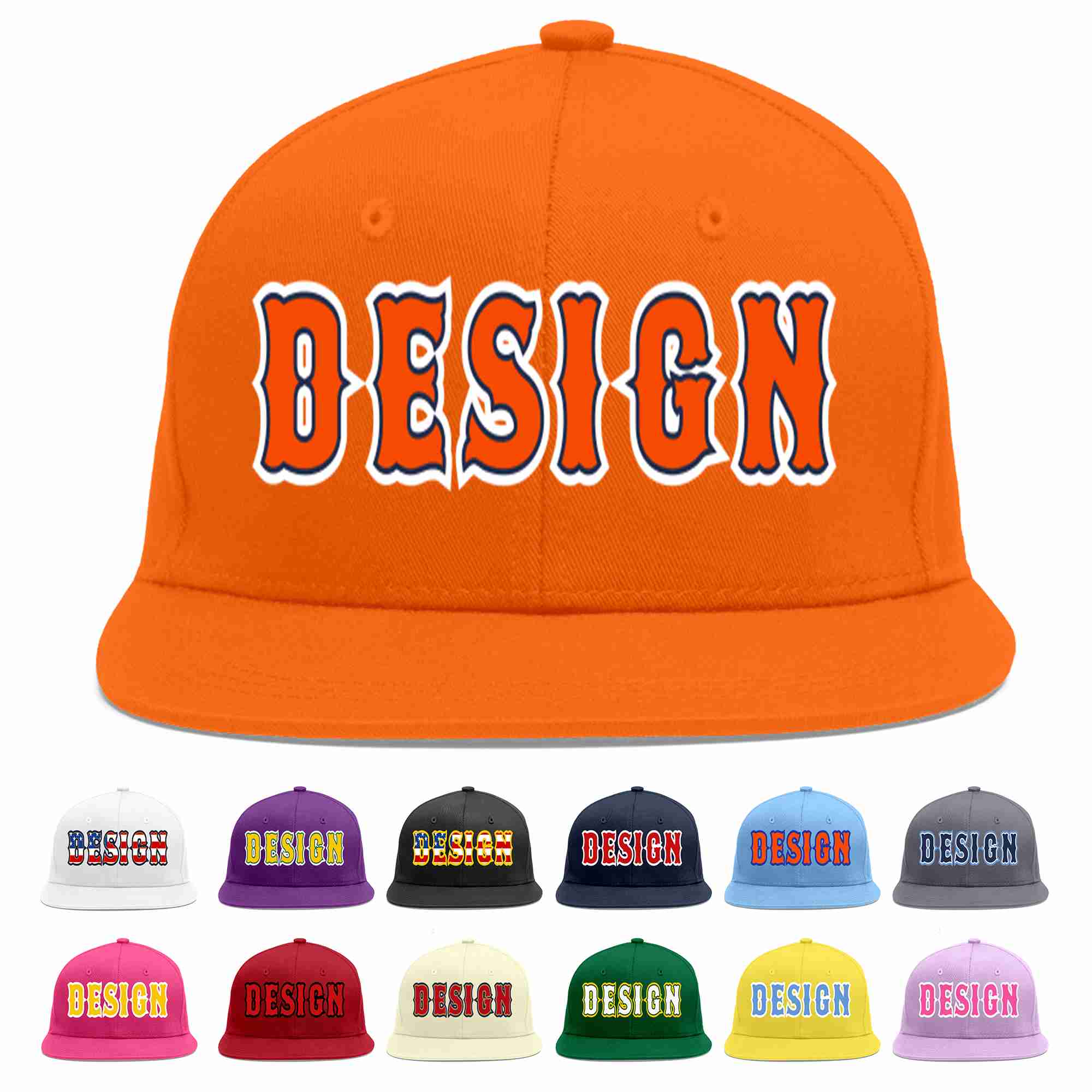 Custom Orange Orange-Navy Flat Eaves Sport Baseball Cap Design for Men/Women/Youth