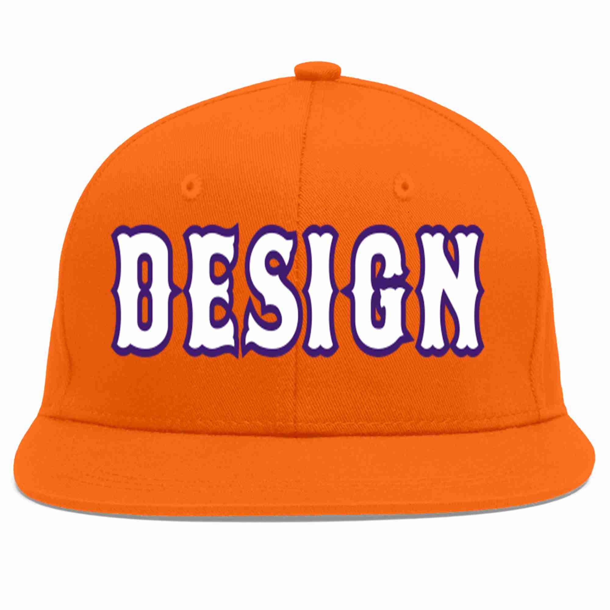 Conception personnalisée de casquette de baseball de sport à avant-toit plat orange blanc-violet pour hommes/femmes/jeunes