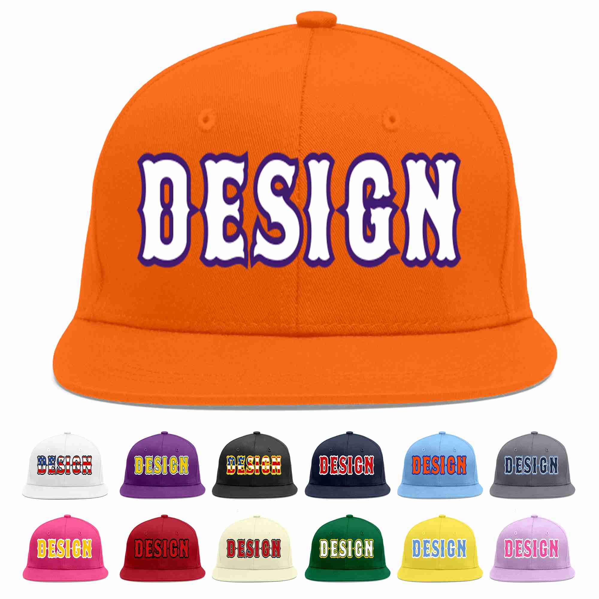 Conception personnalisée de casquette de baseball de sport à avant-toit plat orange blanc-violet pour hommes/femmes/jeunes