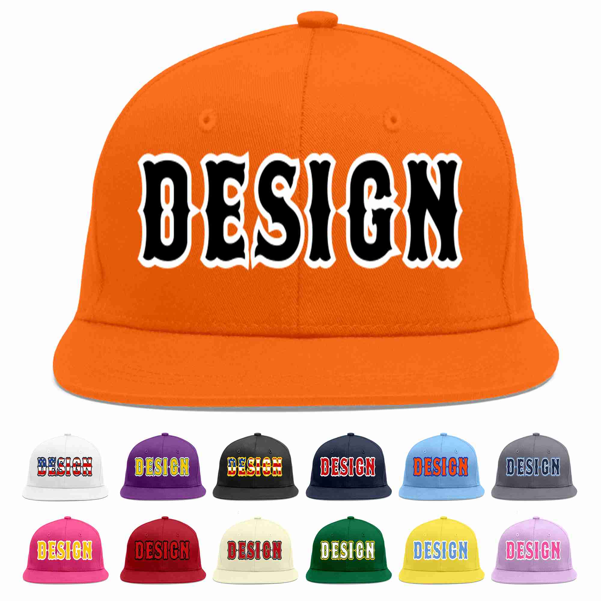 Conception personnalisée de casquette de baseball de sport à avant-toit plat orange noir-blanc pour hommes/femmes/jeunes