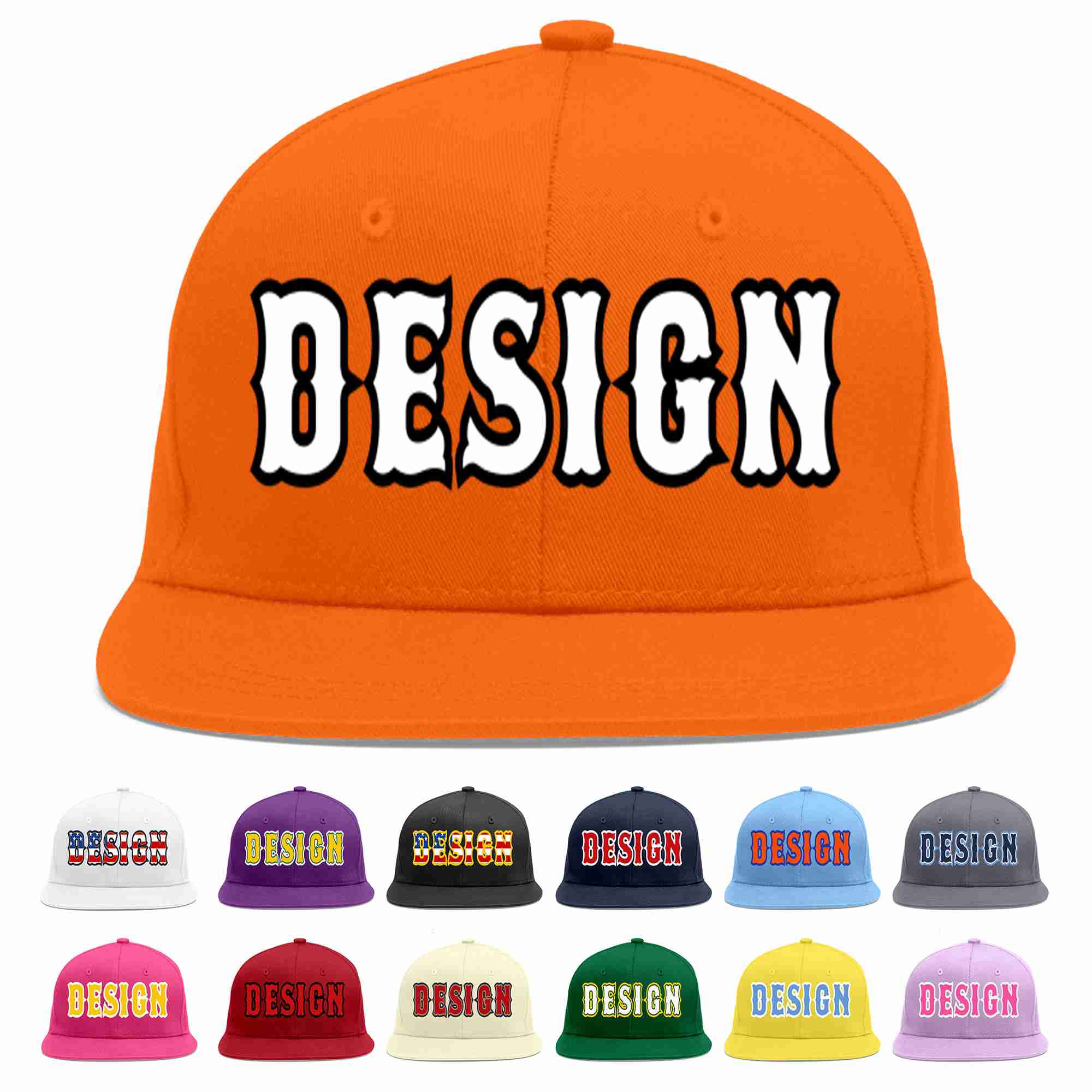 Conception personnalisée de casquette de baseball de sport à avant-toit plat orange blanc-noir pour hommes/femmes/jeunes