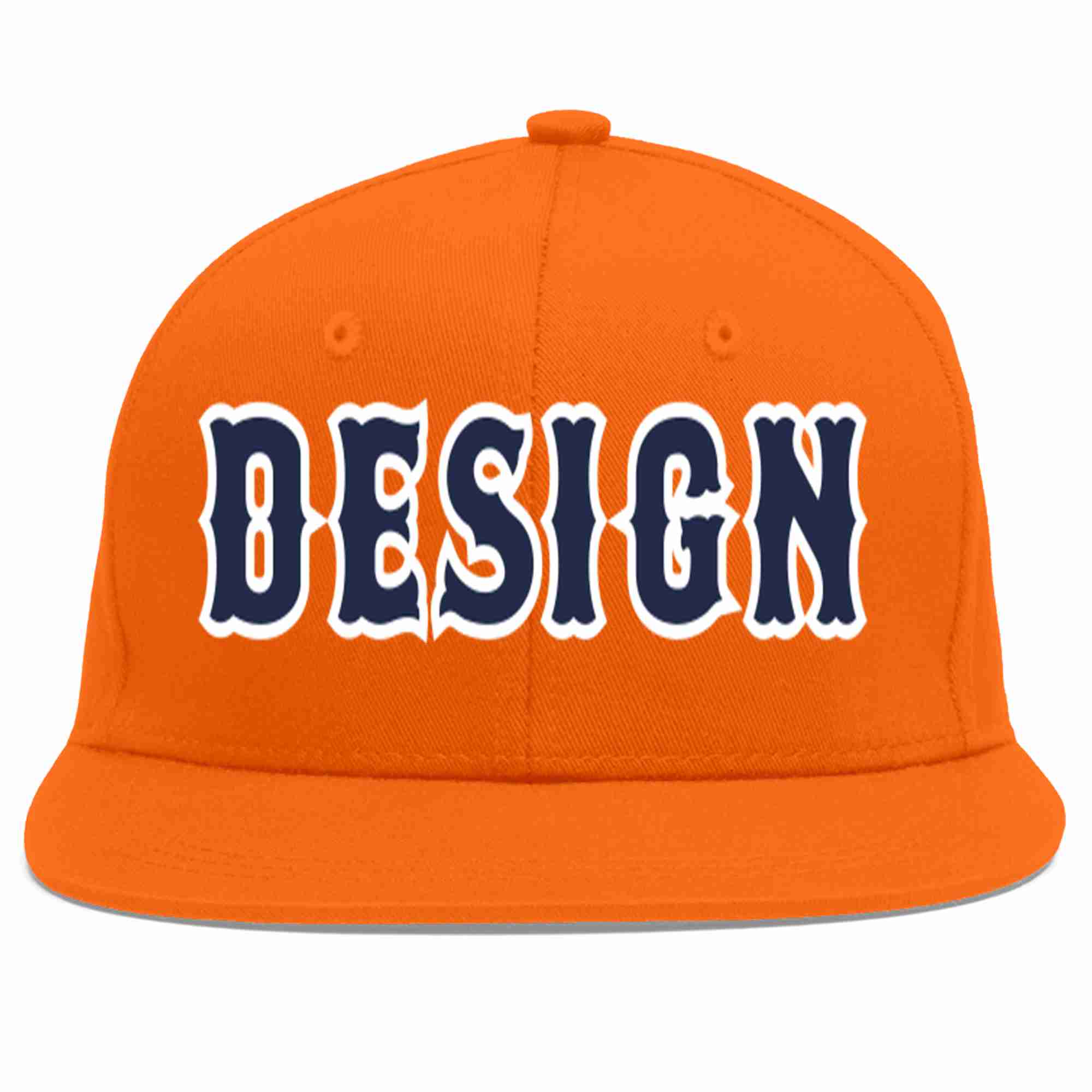 Custom Orange Navy-White Flat Eaves Sport Baseball Cap Design for Men/Women/Youth