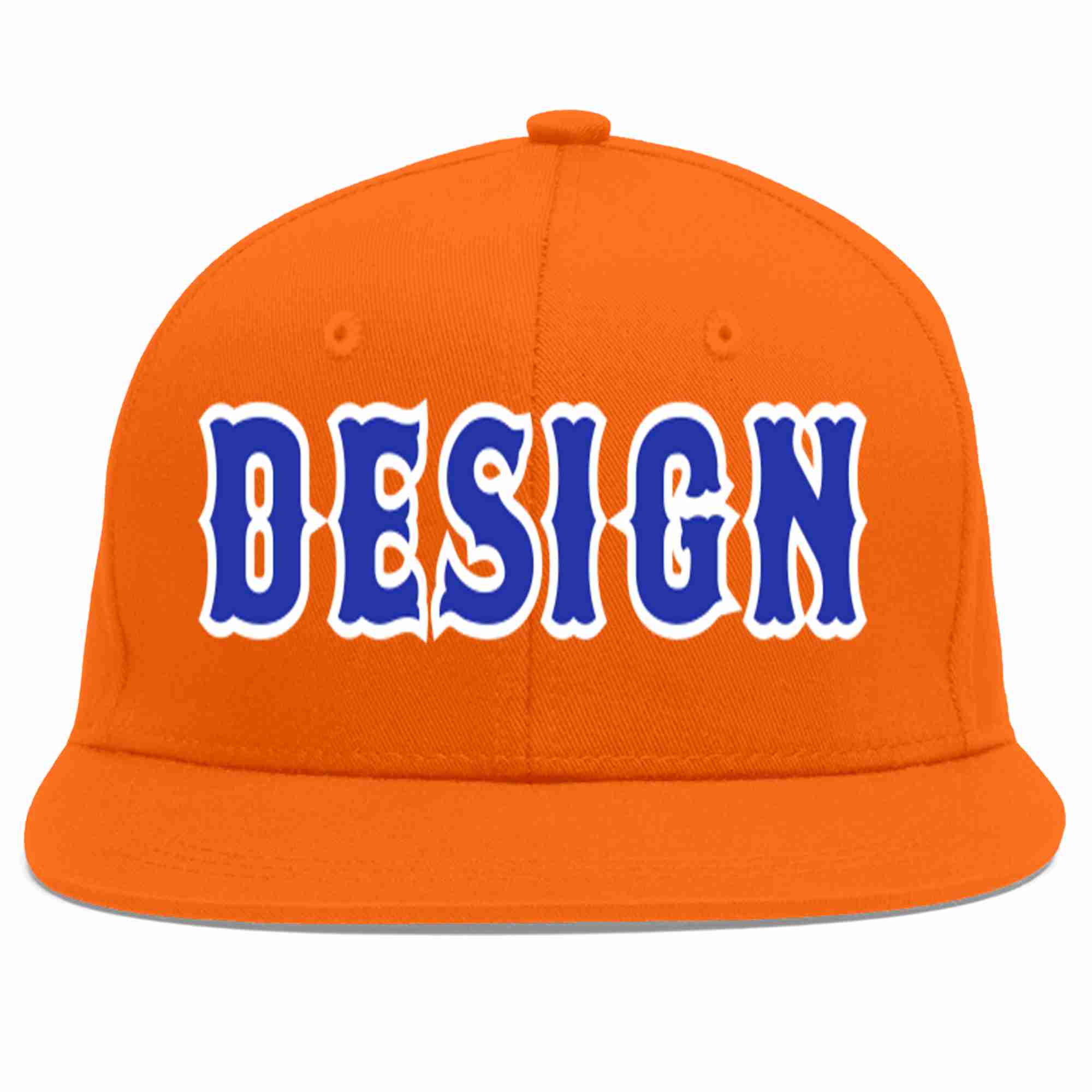 Conception personnalisée de casquette de baseball de sport à avant-toit plat orange royal-blanc pour hommes/femmes/jeunes