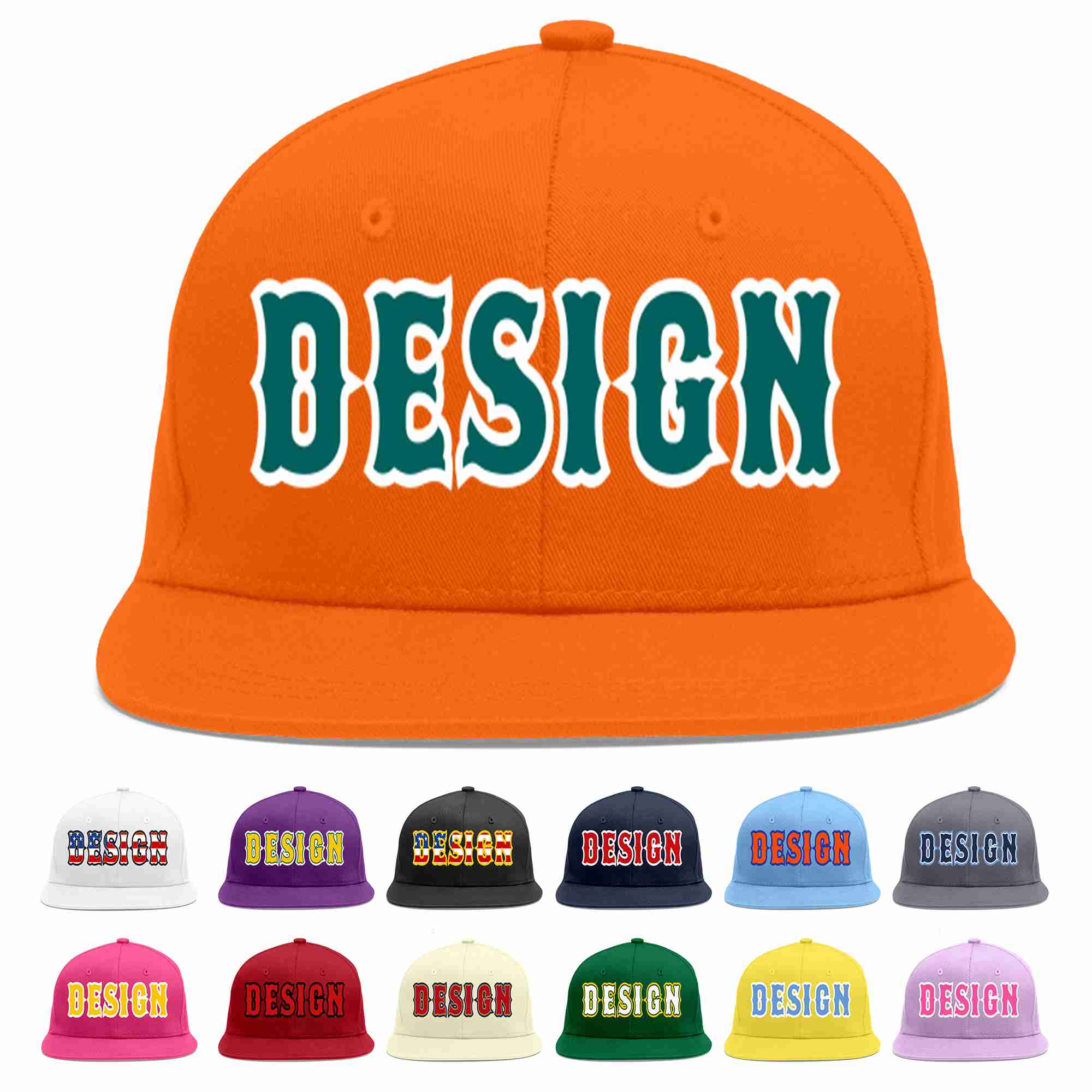 Conception personnalisée de casquette de baseball de sport à avant-toit plat orange aqua-blanc pour hommes/femmes/jeunes