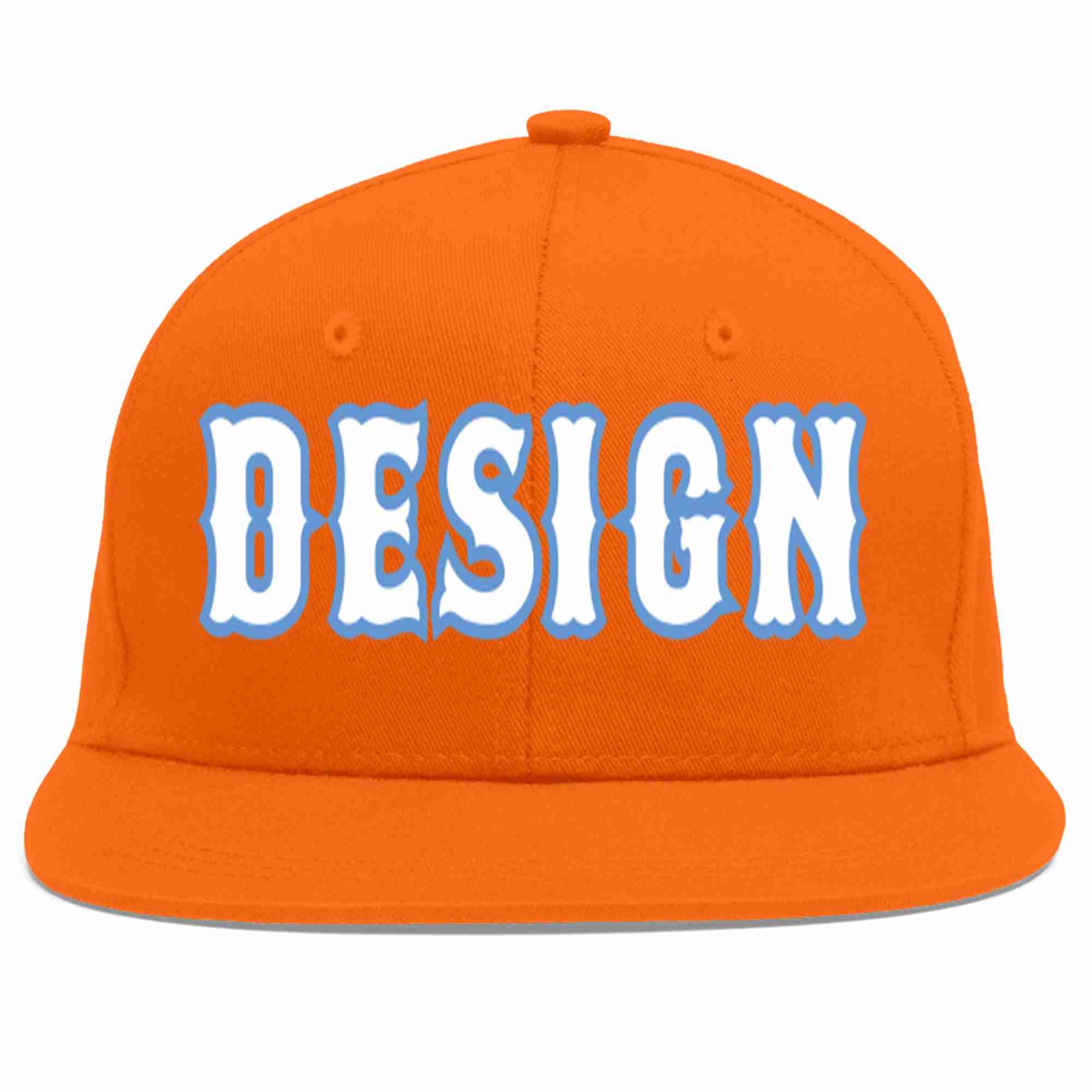 Conception personnalisée de casquette de baseball de sport à avant-toit plat orange blanc-bleu clair pour hommes/femmes/jeunes