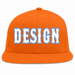 Custom Orange White-Light Blue Flat Eaves Sport Baseball Cap Design for Men/Women/Youth