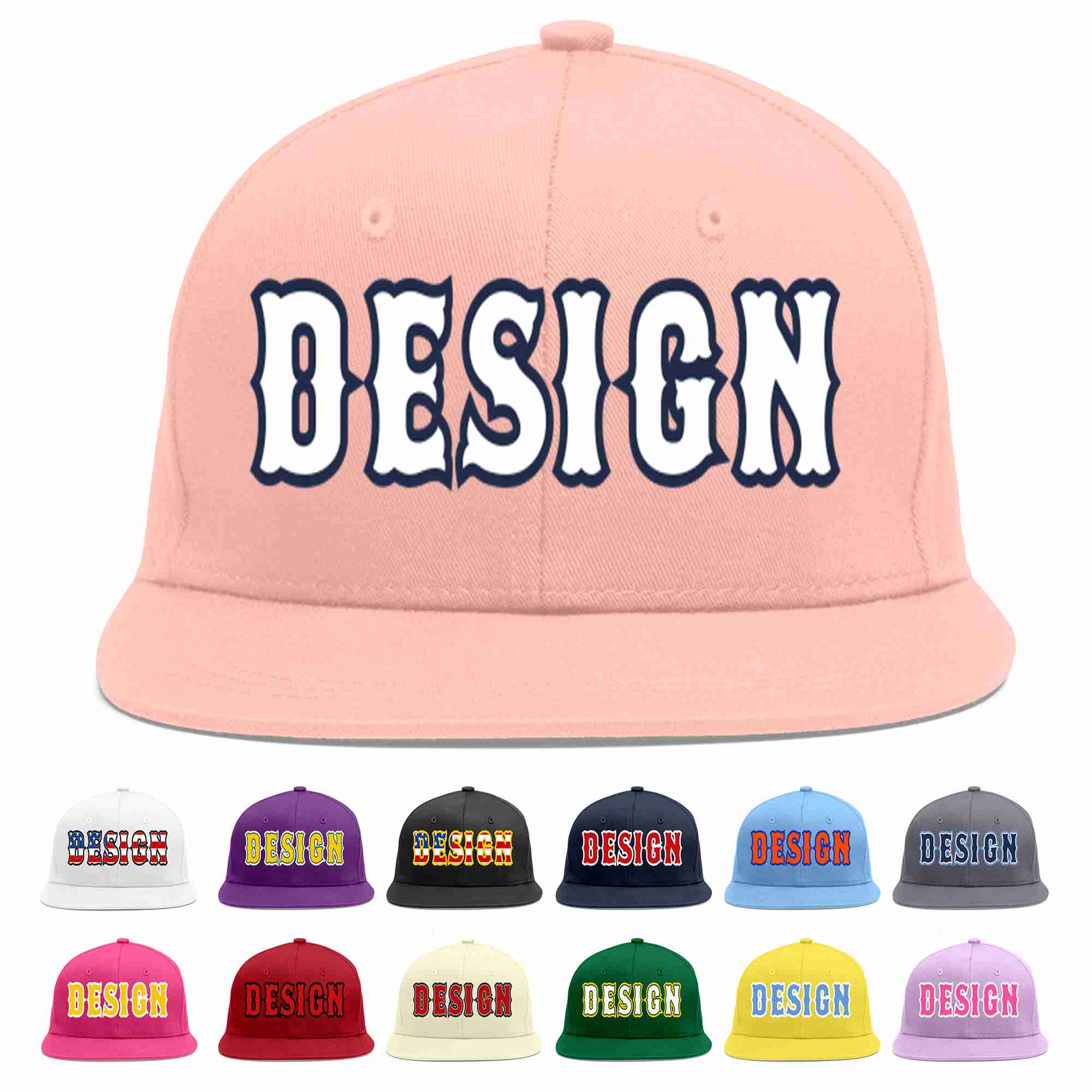 Custom Pink White-Navy Flat Eaves Sport Baseball Cap Design for Men/Women/Youth